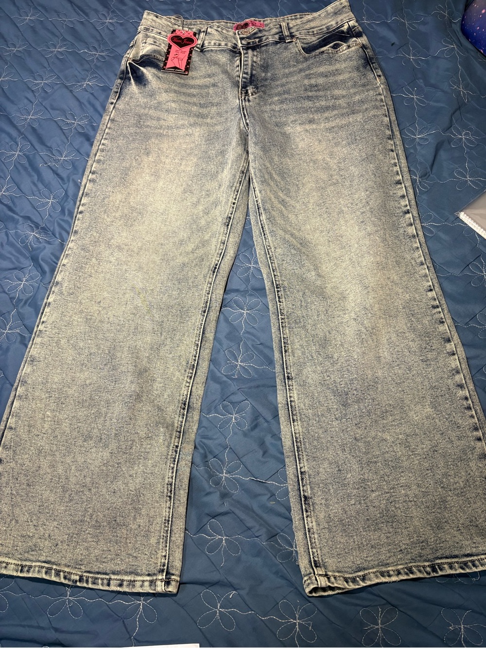 Wave jeans  Washed Light Blue Wide-Leg Jeans